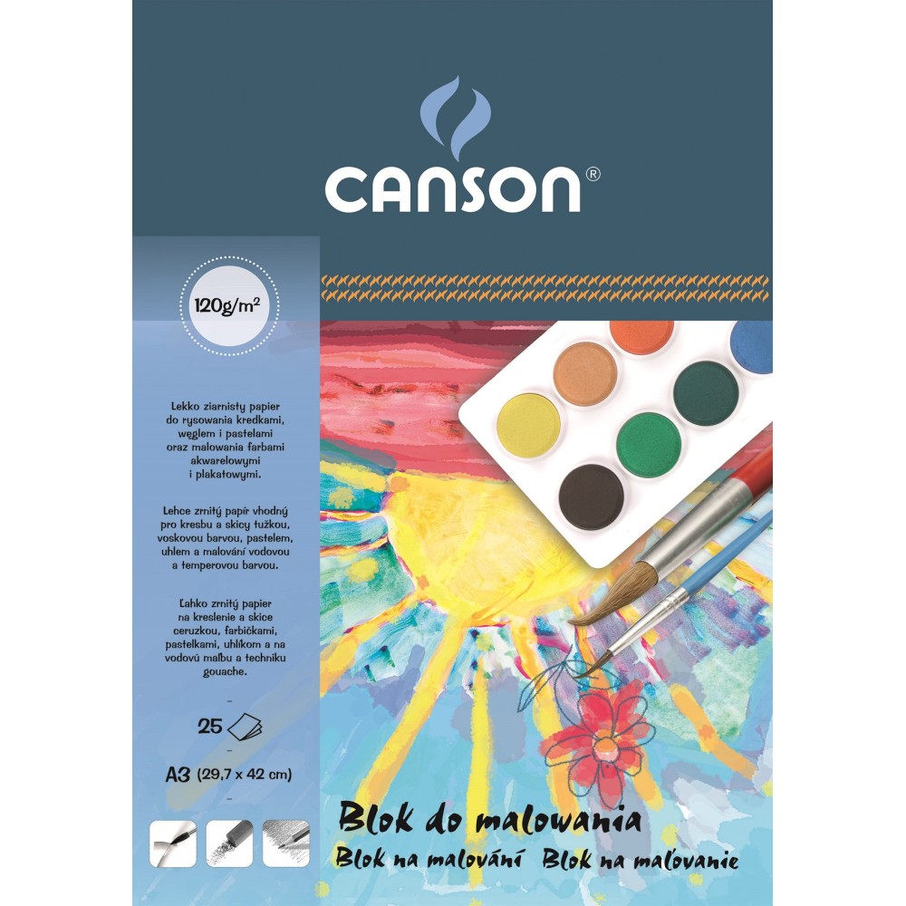 Blok do malowania A3 - Canson - biały, 120 g, 25 ark.