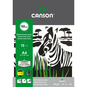 Blok techniczny A4 - Canson - czarny, 160 g, 10 ark.