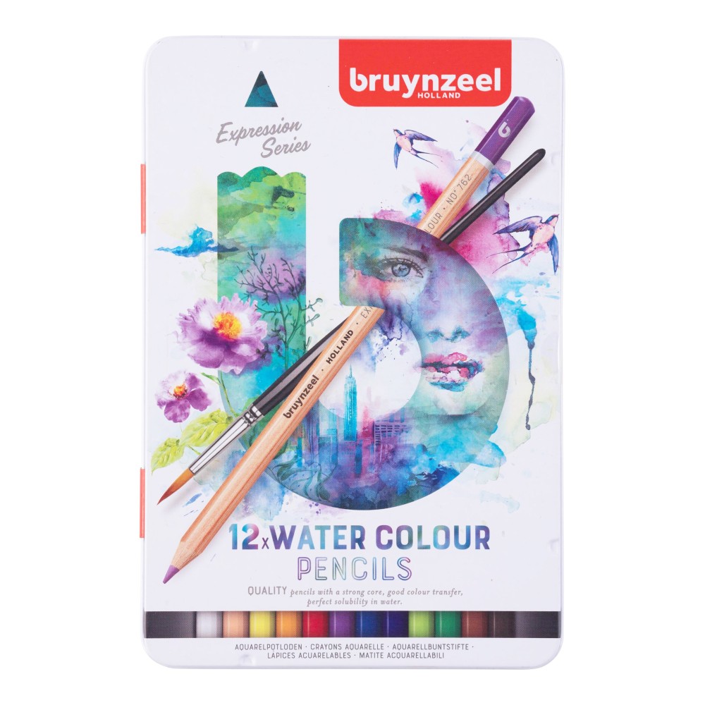 Set of watercolor pencils Expression in metal tin - Bruynzeel - 12 colors