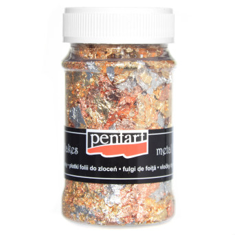Decor foil in flakes - Pentart - gold, silver and copper, 100 ml