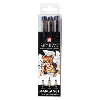 Zestaw cienkopisów Pigma Micron Manga Set - Sakura - czarny, 3 szt.