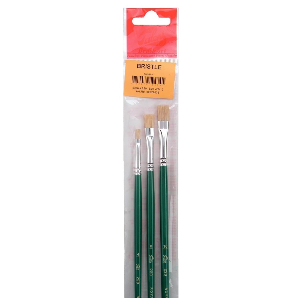 Set of flat, natural bristle brushes - Talens - oils and acrylics, 3 pcs.