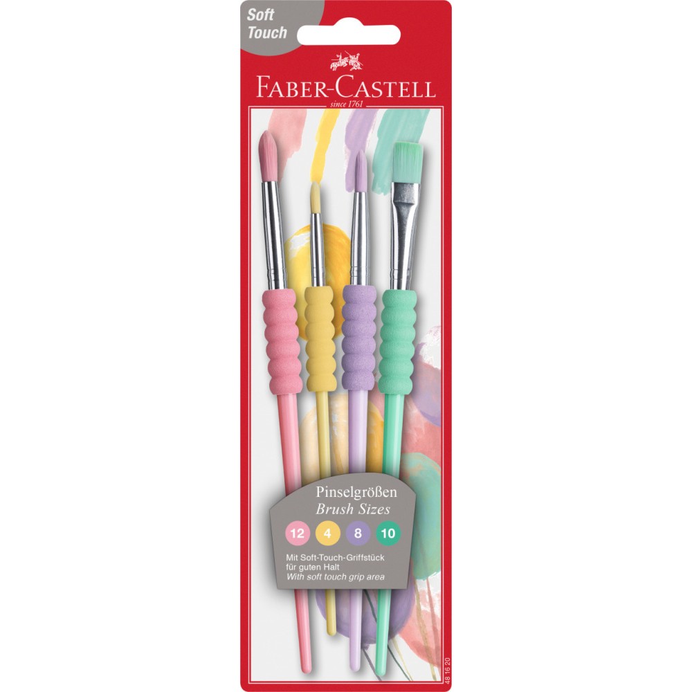 Zestaw pędzelków szkolnych z miękkim uchwytem - Faber-Castell - 4 szt.