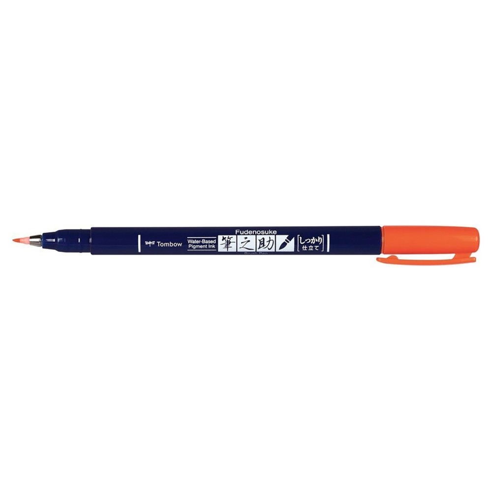 Pisak do kaligrafii Fudenosuke Brush Pen - Tombow - twardy, Neon Red