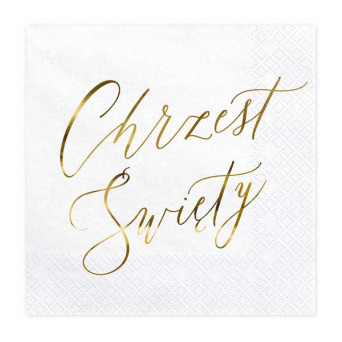 Serving napkins Chrzest Święty - white and gold, 20 pcs.