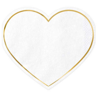 Serving heart napkins - white and gold, 20 pcs.