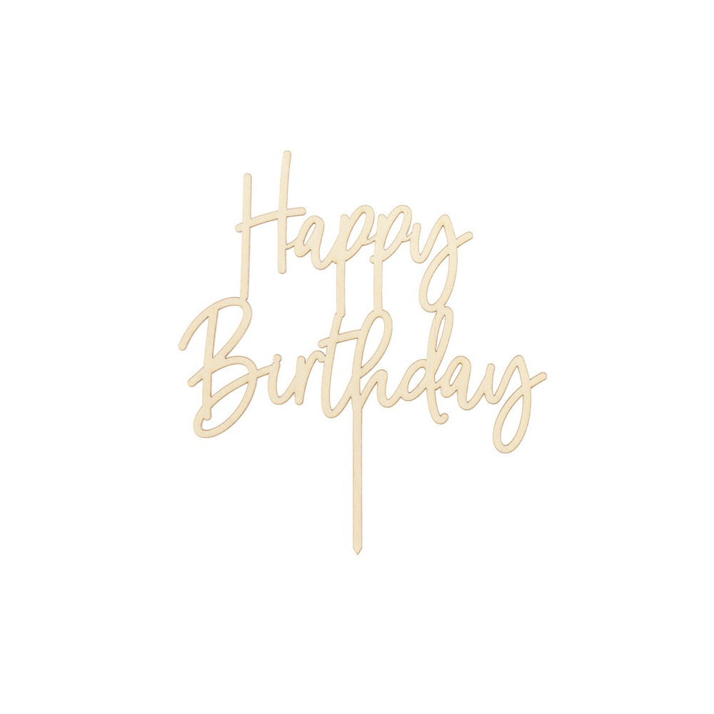Topper na tort, ciasto Happy Birthday - drewniany, 15 x 16,5 cm