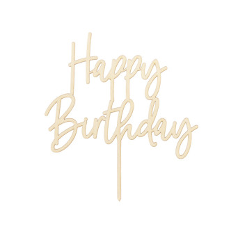 Cake topper Happy Birthday - wooden, 15 x 16,5 cm