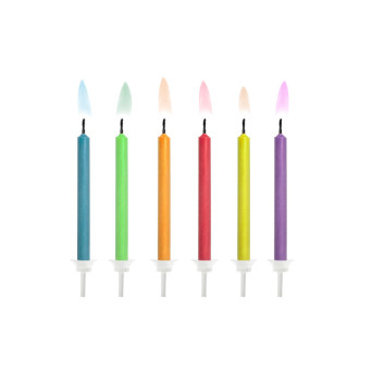 Birthday candles, colorful flames - 6 cm, 6 pcs.