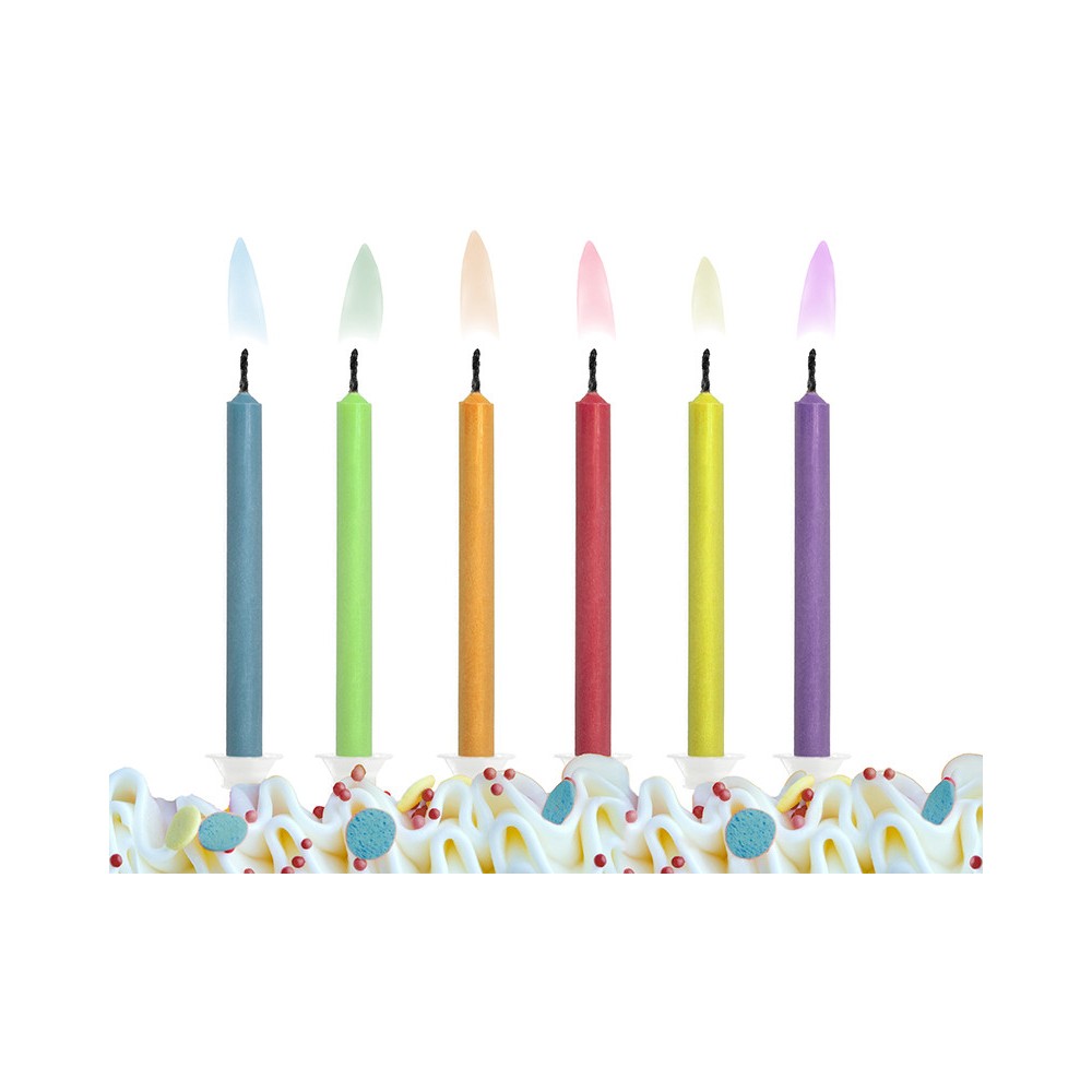 Birthday candles, colorful flames - 6 cm, 6 pcs.