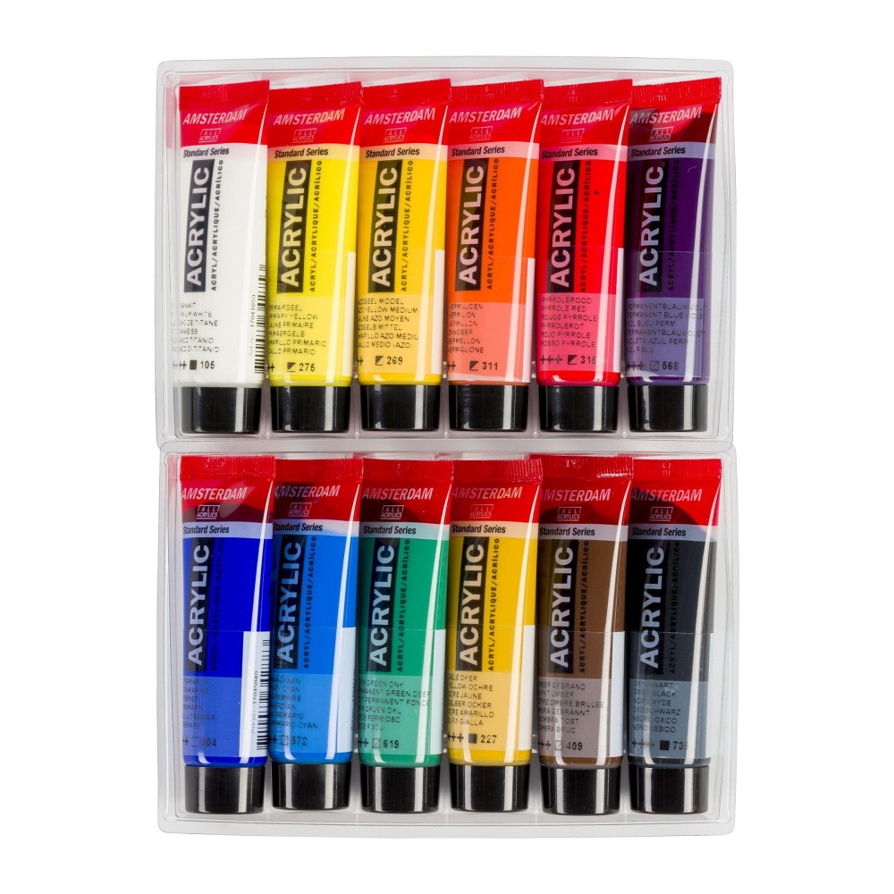 Zestaw farb akrylowych w tubkach - Amsterdam - 12 kolorów x 20 ml