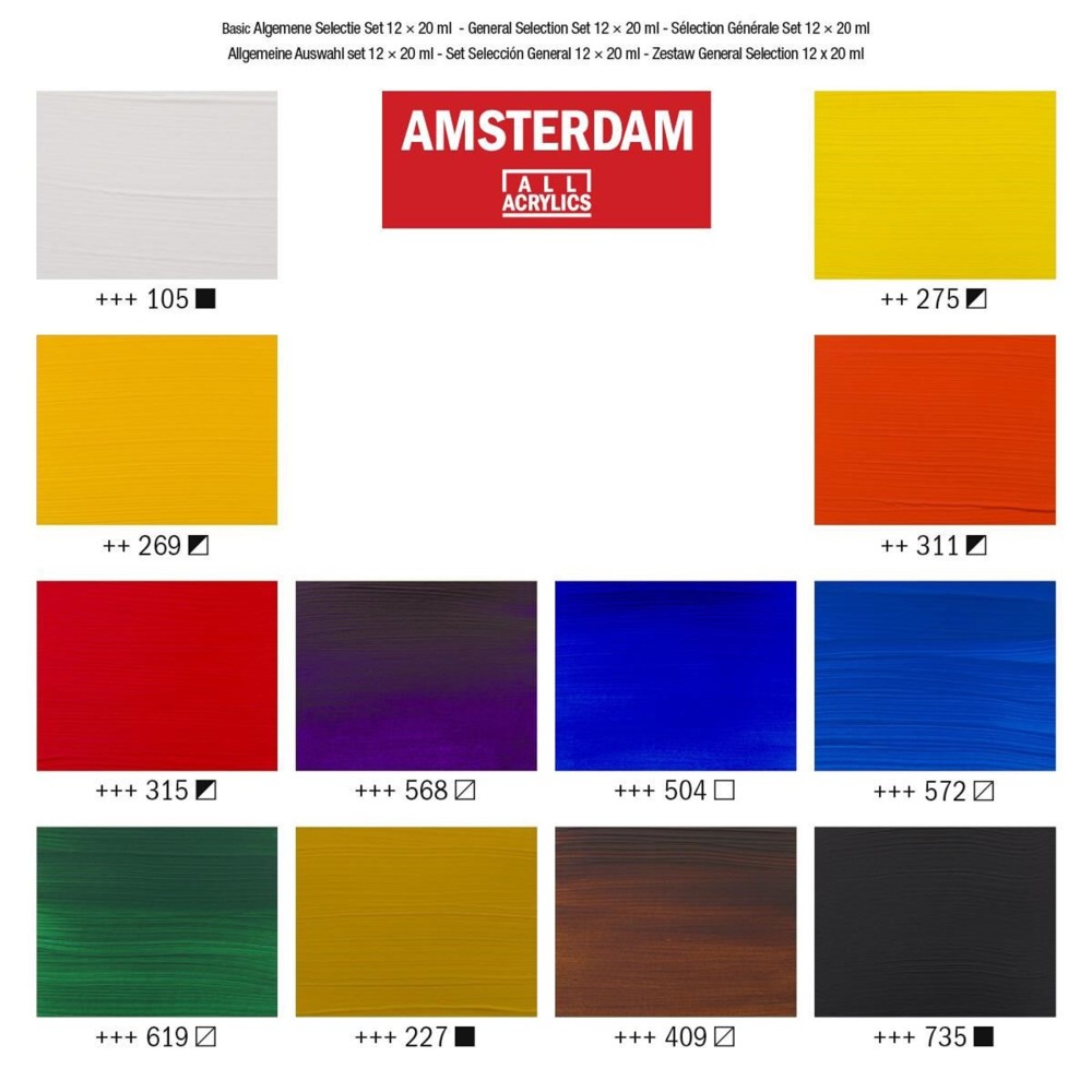 Zestaw farb akrylowych w tubkach - Amsterdam - 12 kolorów x 20 ml
