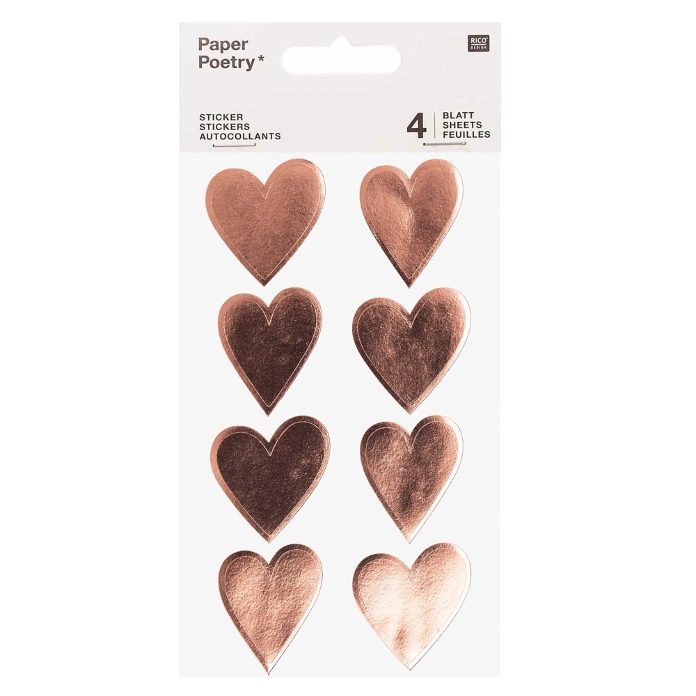 Naklejki metaliczne serca - Paper Poetry - różowe złoto, 32 szt.