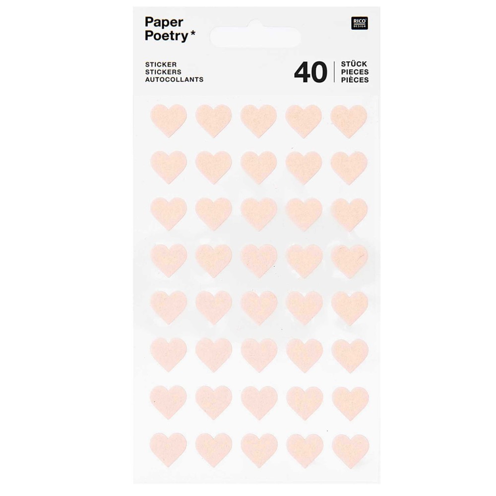 Felt hearts stickers - Paper Poetry - small, beige, 40 pcs.