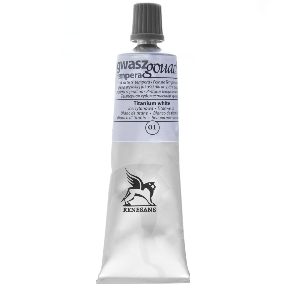 Gouache paint in tube - Renesans - 01, titanium white, 60 ml