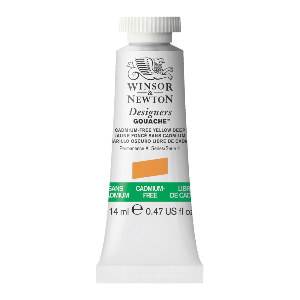 Gouache paint in tube - Winsor & Newton - Cadmium Free Yellow Deep, 14 ml