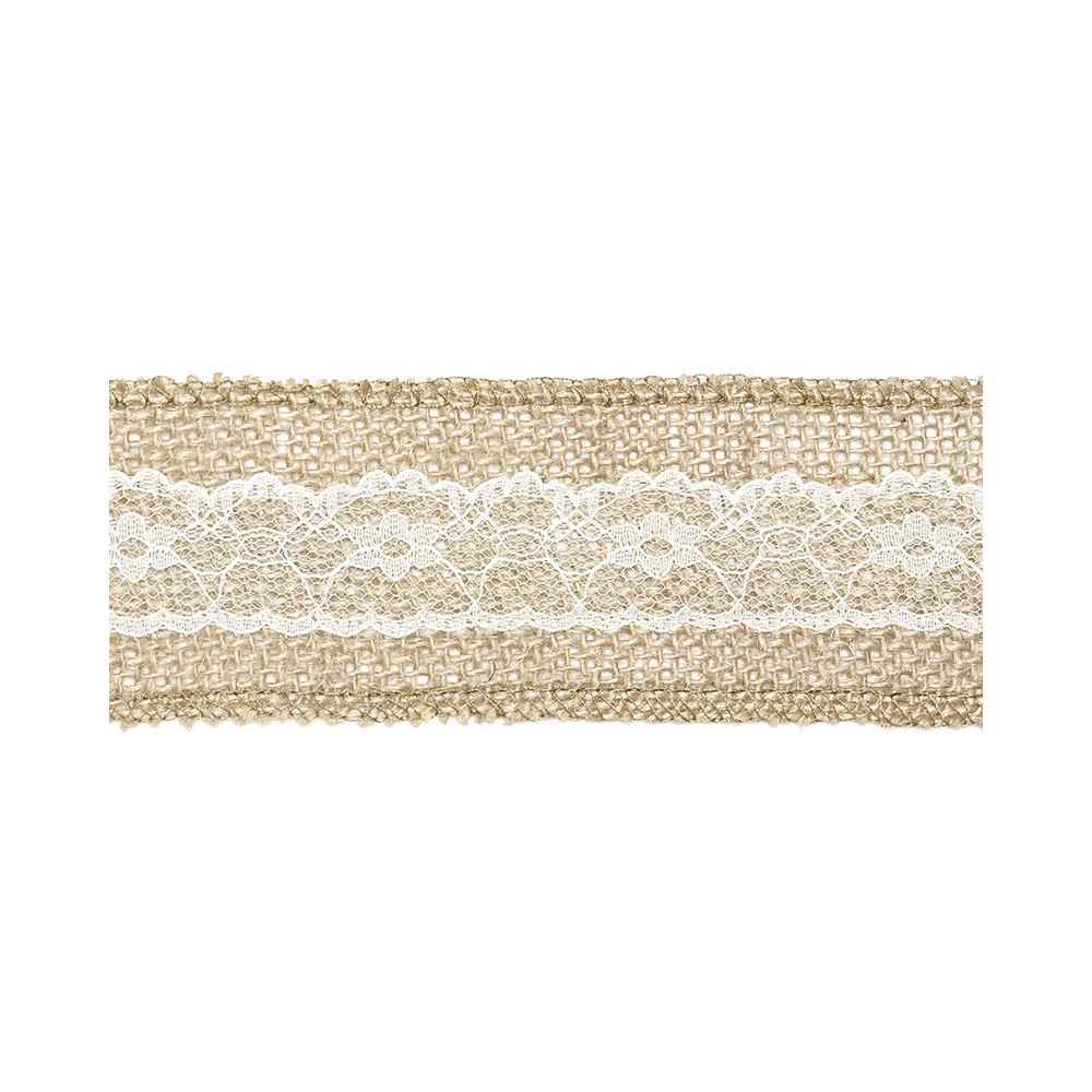 Taśma jutowa z koronką - 5 cm x 5 m