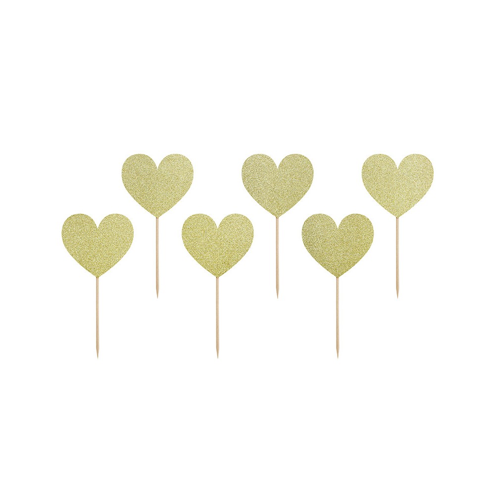 Cupcakes Hearts toppers - gold, 6 pcs.