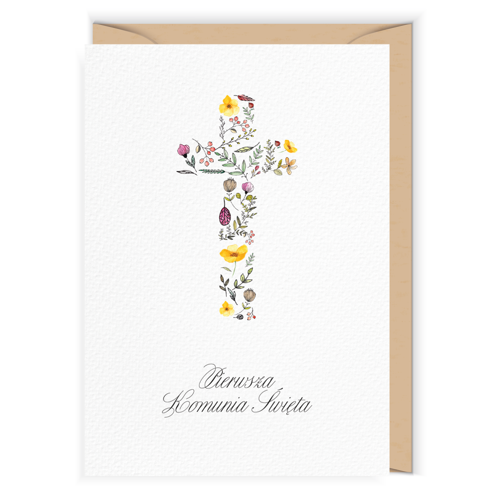 Greeting card - Cudowianki - I Komunia Święta Kwiaty, 12 x 17 cm