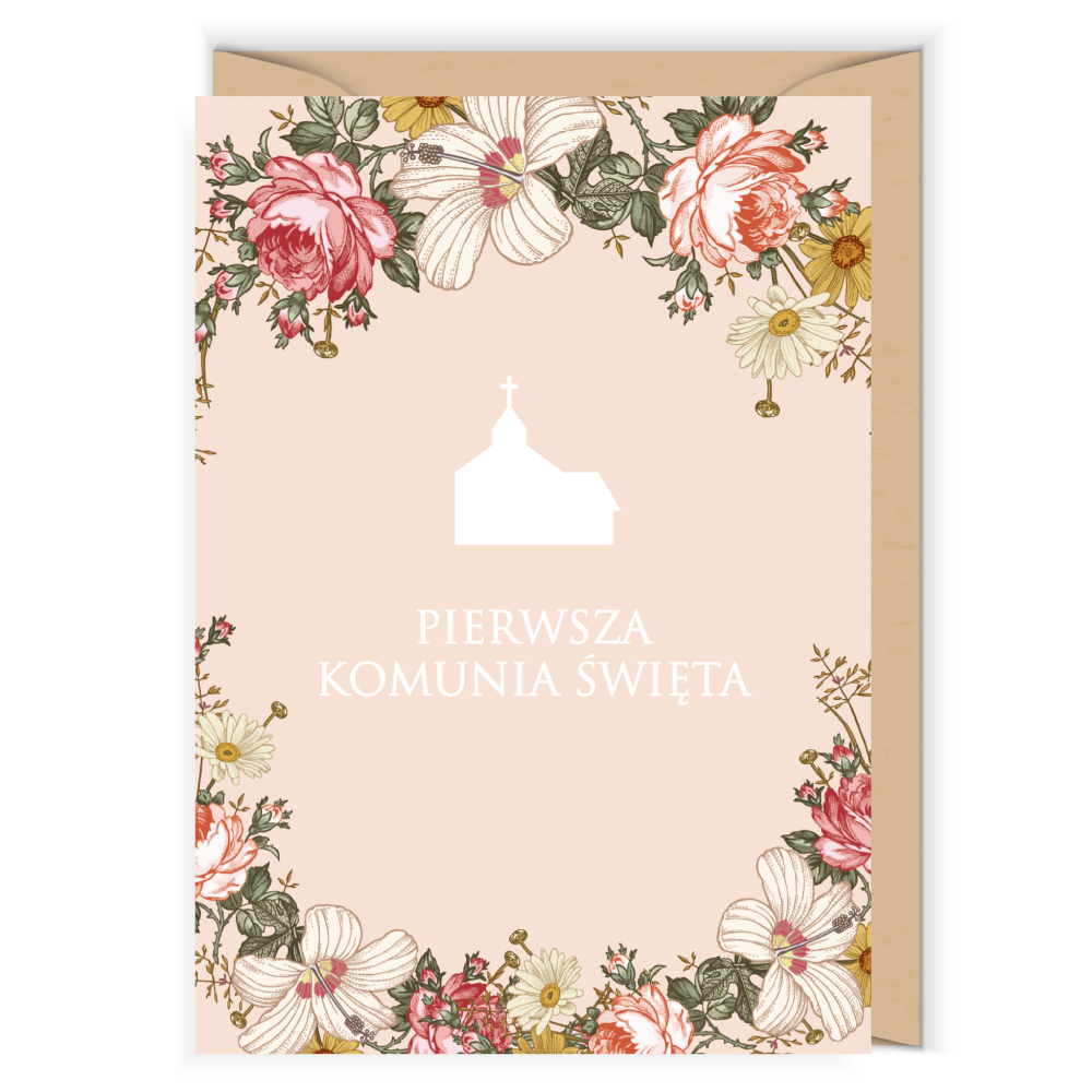 Kartka okolicznościowa - Cudowianki - I Komunia Święta Brzoskwiniowa, 12 x 17 cm