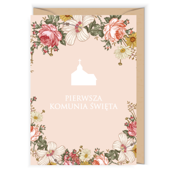 Kartka okolicznościowa - Cudowianki - I Komunia Święta Brzoskwiniowa, 12 x 17 cm
