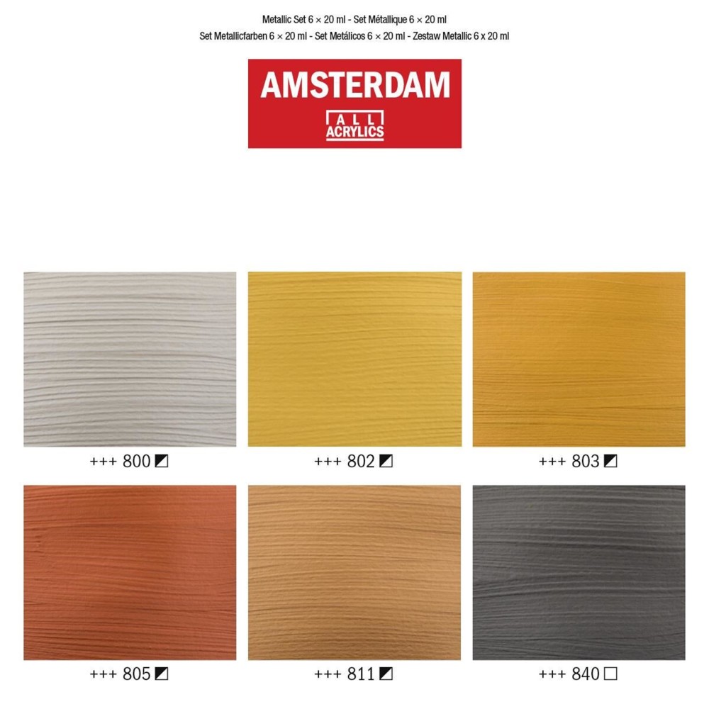 Set of acrylic paints in tubes - Amsterdam - Metallic, 6 colors x 20 ml