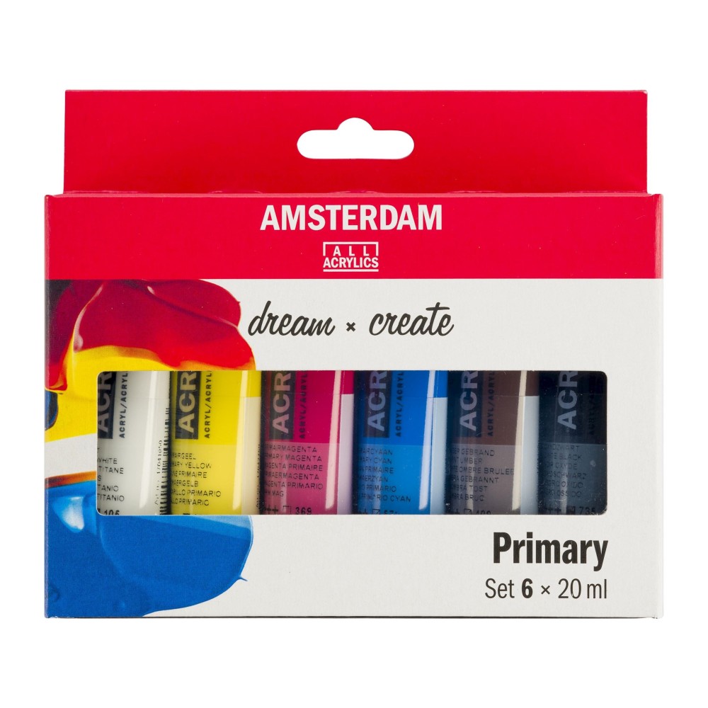 Zestaw farb akrylowych w tubkach - Amsterdam - Primary, 6 kolorów x 20 ml