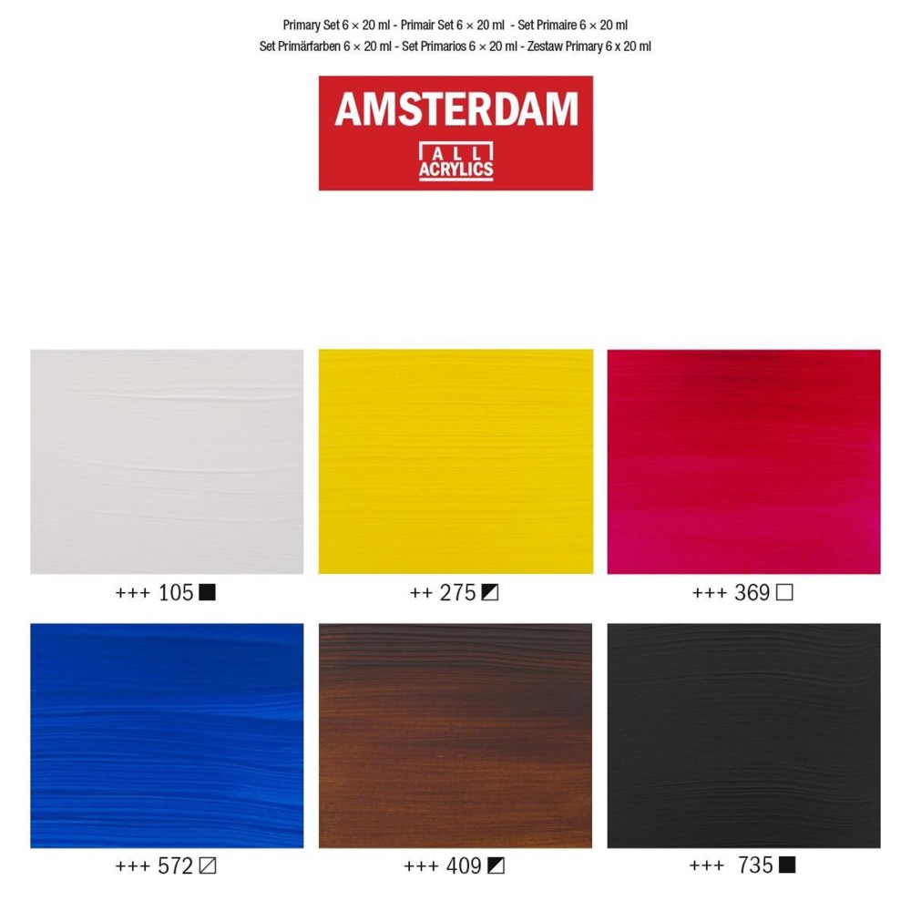 Set of acrylic paints in tubes - Amsterdam - Primary, 6 colors x 20 ml