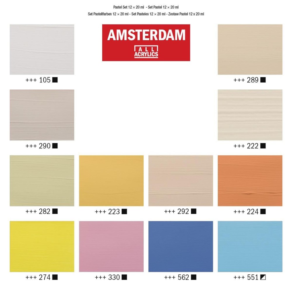Set of acrylic paints in tubes - Amsterdam - Pastel, 12 colors x 20 ml