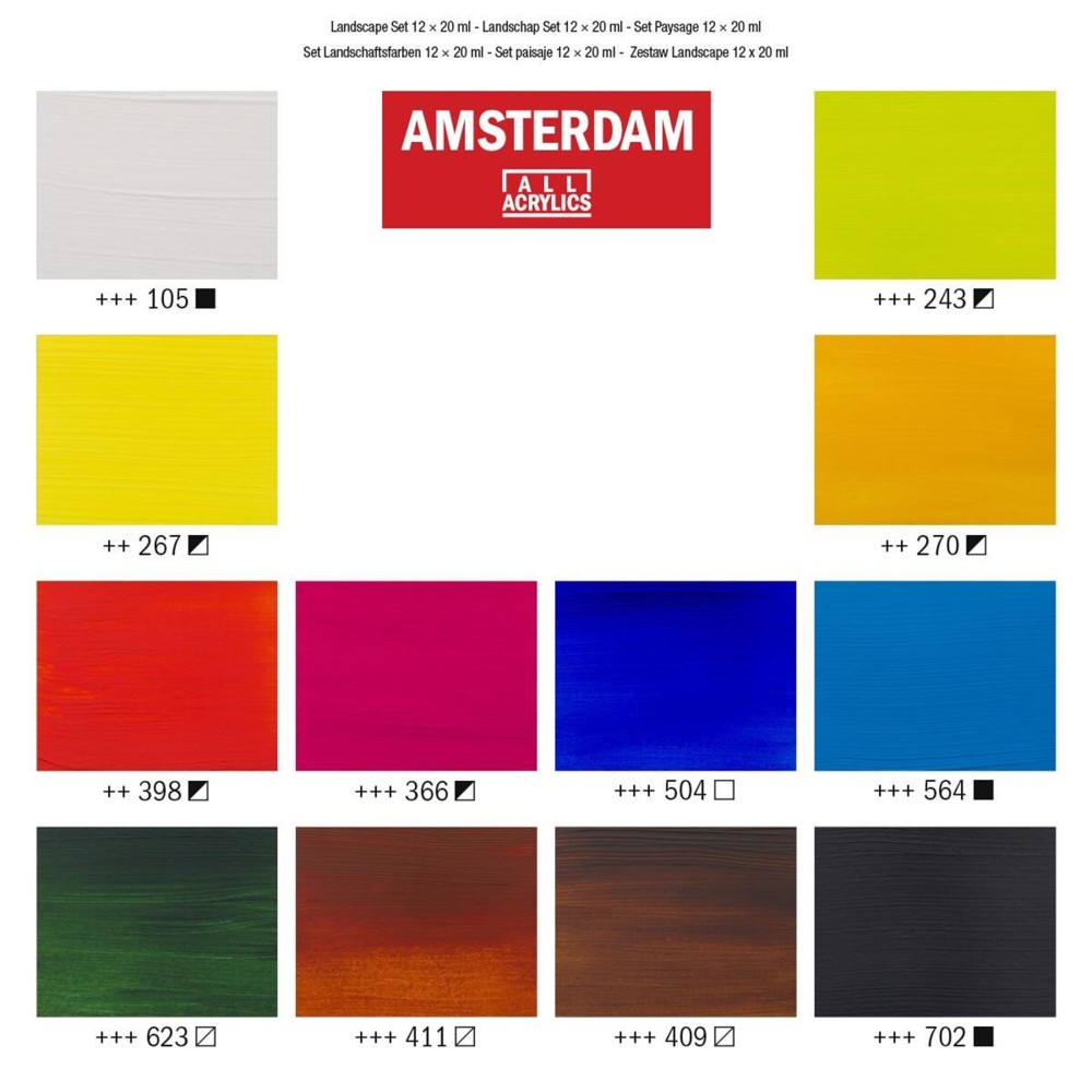 Zestaw farb akrylowych w tubkach - Amsterdam - Landscape, 12 kolorów x 20 ml