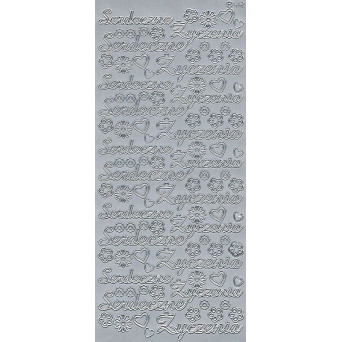 Stickersy, naklejki ażurowe - Serdeczne Życzenia, srebrne