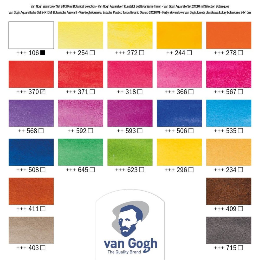 Zestaw akwareli w półkostkach - Van Gogh - Botanical Selection, 24 kolory