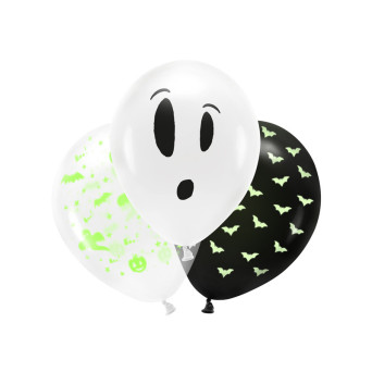 Blacklight balloons Boo! - 27 cm, 3 pcs.
