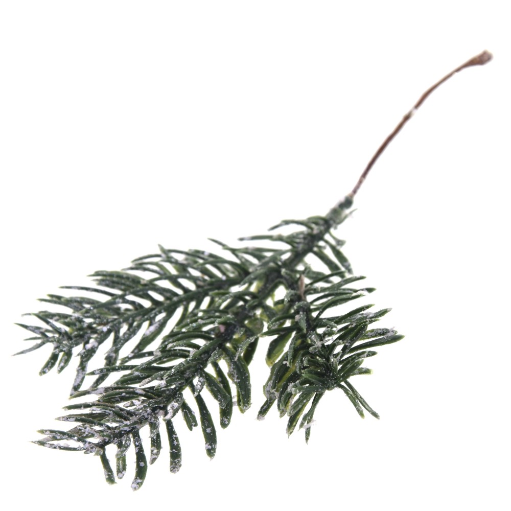 Świąteczna gałązka na piku, ośnieżona  - 19 cm