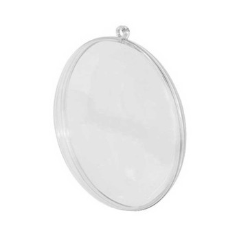 Acrylic two-piece flat bauble - transparent, 7 cm