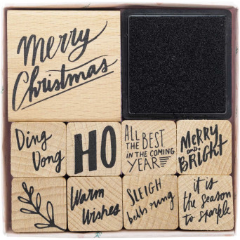 Zestaw drewnianych stempli Jolly Christmas - Paper Poetry - Lettering, 9 szt.