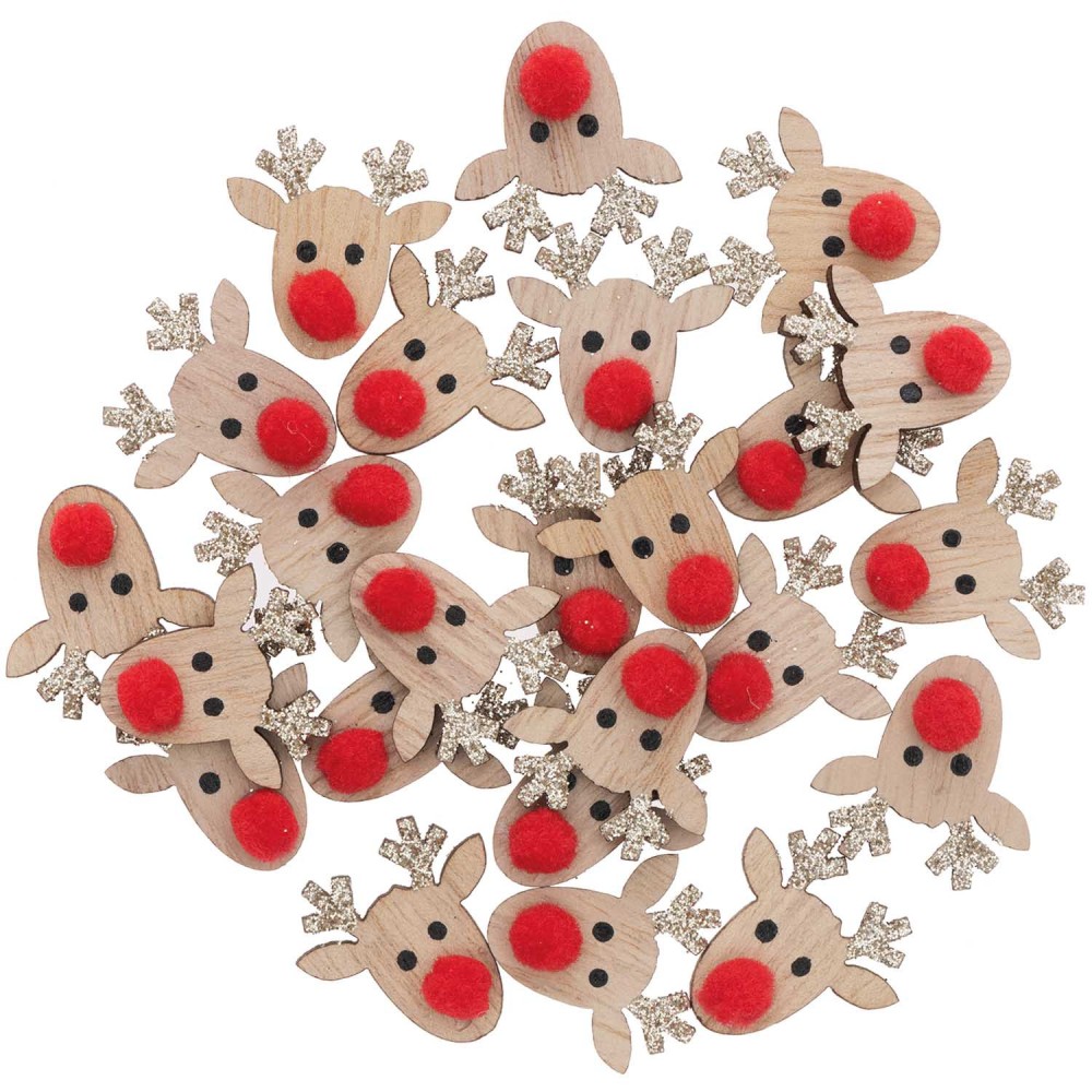 Drewniane konfetti Renifery - Rico Design - złote, 2,3 cm, 24 szt.