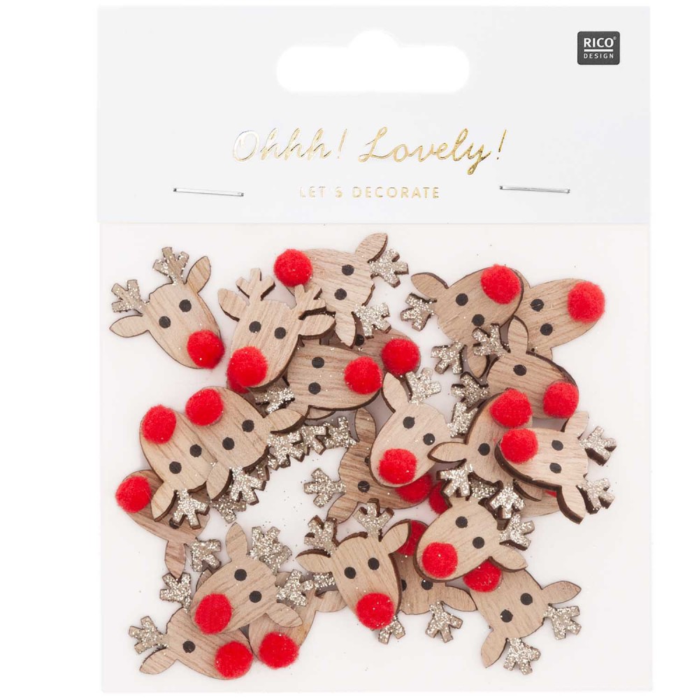 Wooden confetti Reindeers - Rico Design - gold, 2,3 cm, 24 pcs.