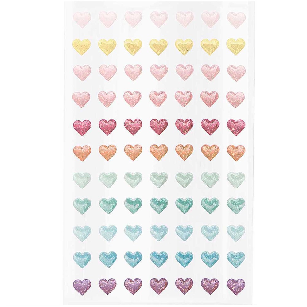 Gel stickers - Paper Poetry - Hearts, pastel, 77 pcs.