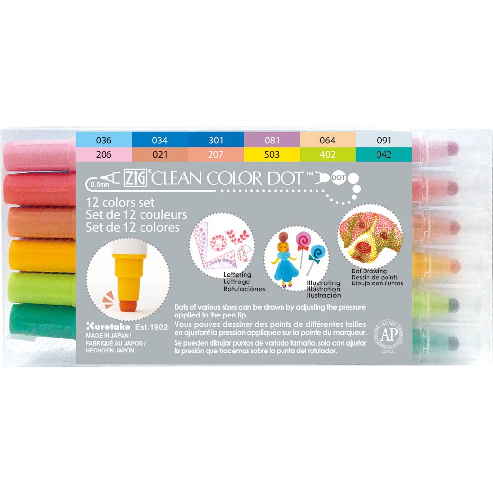 Zig Clean Color Dot double sided pen set - Kuretake - 12 pcs.