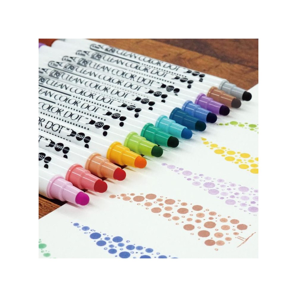Zestaw dwustronnych pisaków Zig Clean Color Dot - Kuretake - 12 szt.