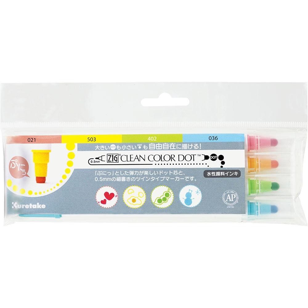 Zig Clean Color Dot double sided pen set - Kuretake - 4 pcs.