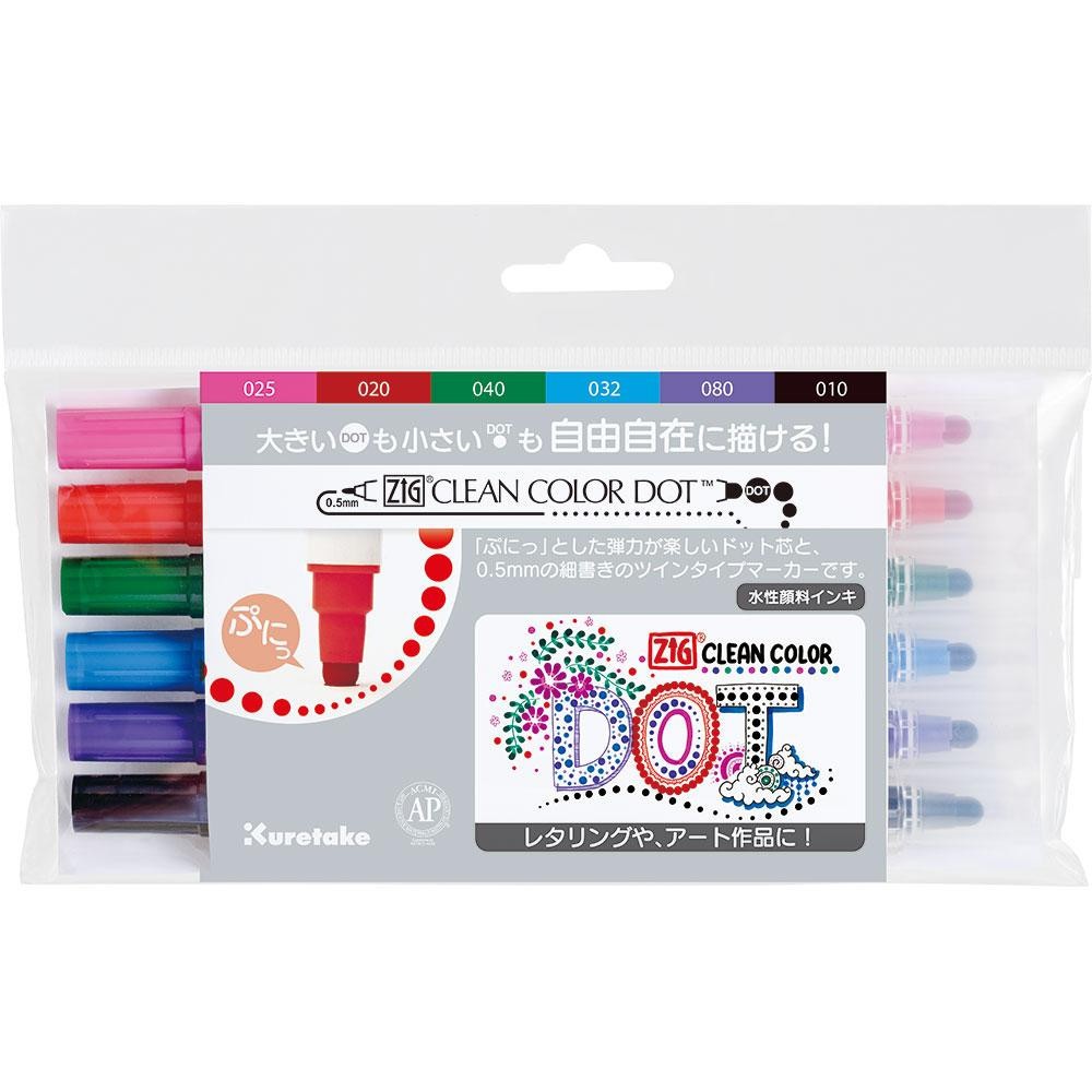 Zig Clean Color Dot double sided pen set - Kuretake - 6 pcs.