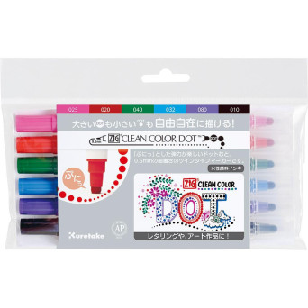 Zig Clean Color Dot double sided pen set - Kuretake - 6 pcs.