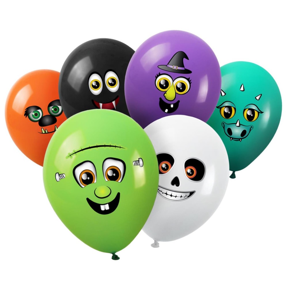 Balony halloweenowe Potwory z naklejkami - 28 cm, 6 szt.