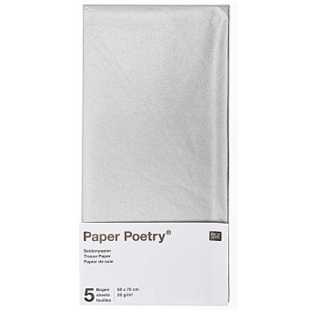 Bibuła gładka do pakowania prezentów - Paper Poetry - srebrna, 5 szt.