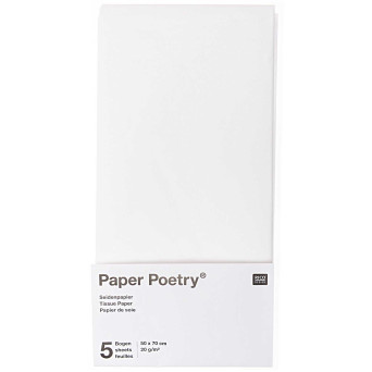 Bibuła gładka do pakowania prezentów - Paper Poetry - biała, 5 szt.