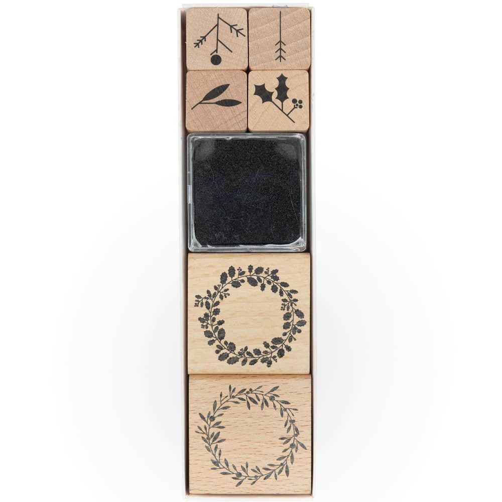 Zestaw stempli  drewnianych - Rico Design - Xmas, wianki, 6 szt.