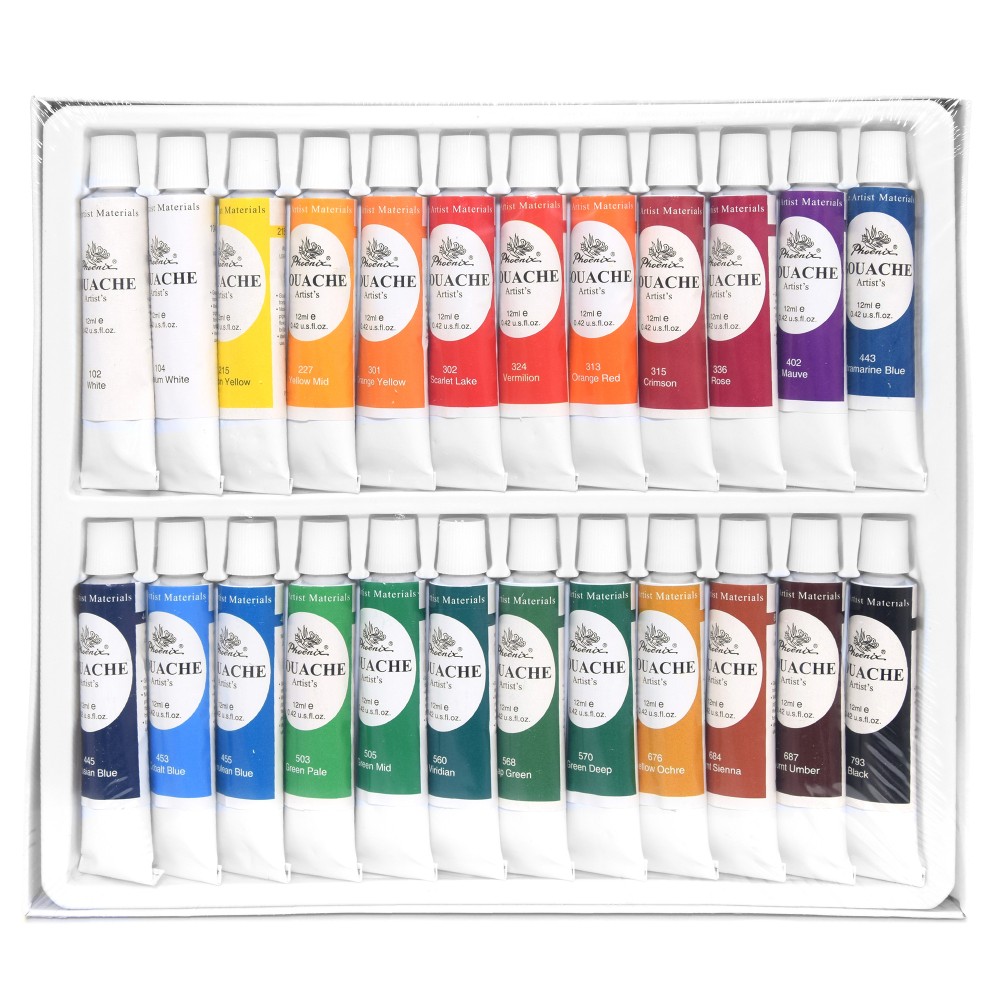 Gouache Artist's paints in tubes - Phoenix - 24 colors x 12 ml