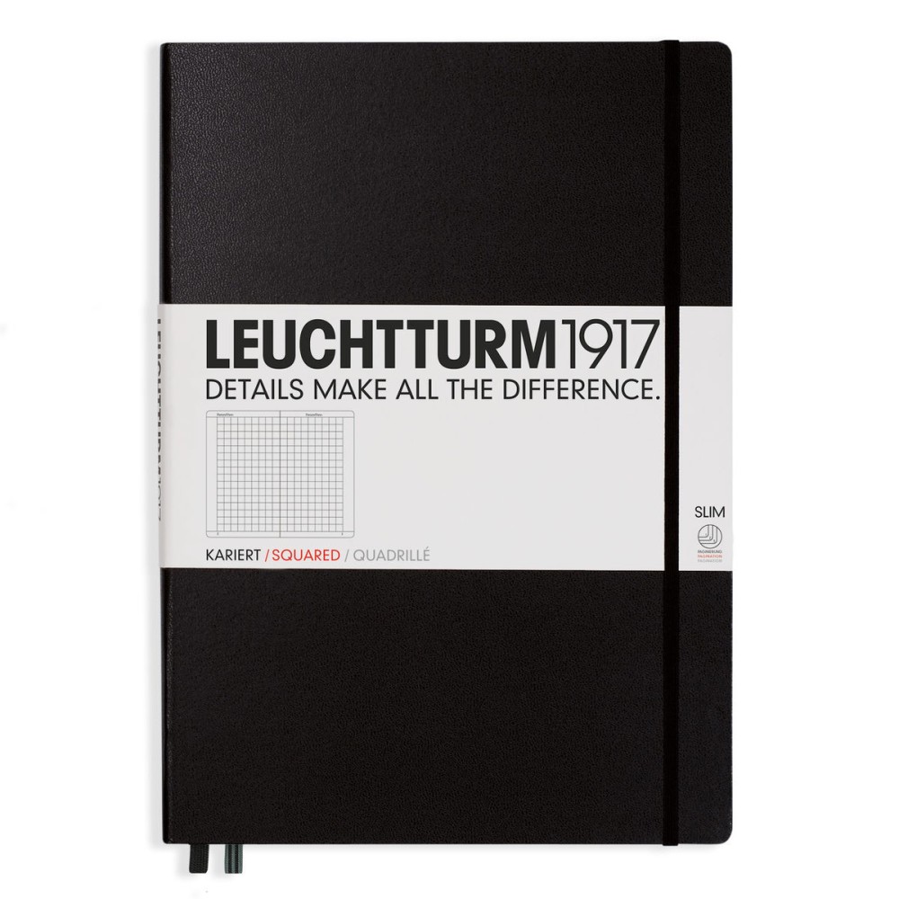 Notatnik Master Slim - Leuchtturm1917 - w kratkę, czarny, A4+